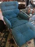 1970's tubular chrome & suede lounge chair and ottoman. Vintage Directional