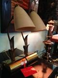 Mid Century Modern brass lamps with fiberglass bullet shades