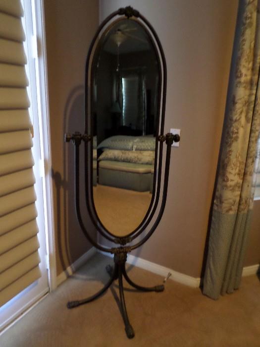 Stand alone oval mirror, iron legs
