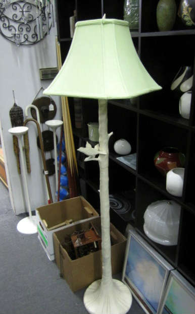 Standing Bird Lamp.  White w/pastel green shade.  $100