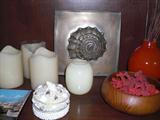 Flameless candles and beach themed accessories