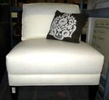 Great White Leather Chair w/Wood legs. Originally $400 - Just reduced to $275! (has a leather back cushion - not the brown pillow)