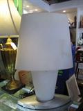 Glass shade and structure on silver base.