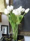 Silk White Tulips in 'water' and vase
