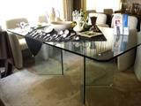 Glass dinning table with glass pedestal base
