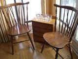 SAND DOLLAR GLASSES, SHERIDAN CHAIRS, CHILDS SALEMAN SAMPLE CHEST OF DRAWERS