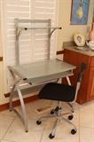 Nickel finish computer desk with glass top