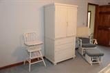 TV armoire, vintage high chair, gliding rocker and ottoman