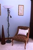 French Provincial chair, tassled floor lamp