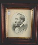 173 - Walnut Victorian shadow box frame with drawing of President Grant, 14 x 16.