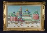 200 - Oil on board of Russian Scene, painted by Bons Vassiloff, a listed artist who was a Russian immigrant, born in 1901 and died in 2000, 44 x 22.