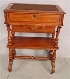 113 - Walnut Victorian sewing stand with thread drawer and center shelf, ca. 1870, 30in. T, 24in. W, 16in. D.