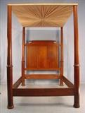101 - Mahogany empire four poster bed with a light canopy, 7ft 3in. T, 56in. W, 71in. L.