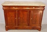 125 - Flame mahogany empire side board with original thick white marble, ca. 1840, 41in. T, 56in. W, 20in. D.