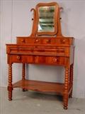 131 - Empire dressing table with spooled legs, glove box and mirror, 61in. T, 37in. W, 22in. D, ca. 1850.