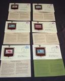 157 - Six stamps of history with history dates on where they were mailed.