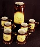 156 - Seven Piece bird dog tanker and 6 mugs set.