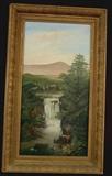 176 - Oil on canvas of waterfall in gold Victorian frame, 30 x 18, ca. 1880.