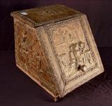 169 - Brass covered wood kinlin box, ca. 1850, 14in t, 12in. W, 15in. D.