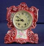 201 - Porcelain Pablor no. 9 clock by Waterbury Clock Co., with flowers on it, 11in. X 9in.