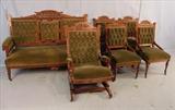300 - Six piece walnut Victorian Eastlake parlor set, sofa with three section back and carved crowns