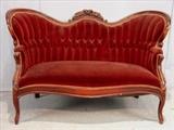 323 - Mahogany Victorian sofa with burgundy upholstery, ca. 1940.