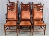 280 - Set of 6 walnut late Victorian dining chairs, tall back, peach upholstery, ca. 1880.
