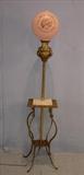 329 - Brass Victorian piano lamp with marble top and peach hand painted shade.