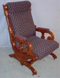 305 - Walnut Victorian platform rocker, blue upholstery, ca. 1870.