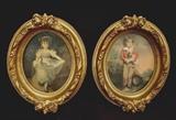 340 - Pair of small gold frames, print of little girls.