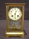 343 - Brass carriage clock with porcelain dial, 10in. T.