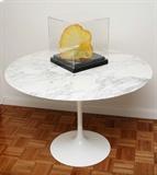 Dale Chihuly "Sea Life" sitting on an Erno Saarinen by Knoll TulipTable with Arabescato Marble Top, diameter 43, height 28 inches