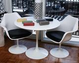 Erno Saarinen by Knoll pair of Tulip Arm Chairs and Tulip Table. Diameter 36, height 29 inches