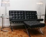 Pair Knoll Leather Barcelona Chairs and Ottoman