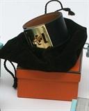 Hermes Leather and Brass Cuff Bracelet