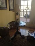 cloverleaf table, lamp and art all for sale