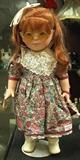 Carolle "Lorene" 17" Doll, Artist Catherine Refabert - Soft vinyl body, brown sleep eyes w/glasses, Rooted Red hair, Original outfit of Liberty of London fabric & lace-edged purse