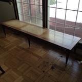 wood bench with leather inlay