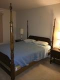 Beautiful 4 poster queen bed with end tables