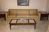 Fabulous mid-century sofa with marble top coffee table & end tables