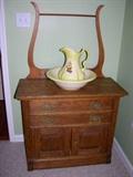 OAK WASHSTAND PITCHER AND BOWL