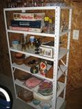 Metal shelf with miscelleous items