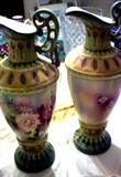 Pair of Robert Hanke hand-painted ewers or pitchers.  Circa 1900.