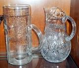 Crystal and glass pitchers.