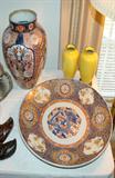 Large Japanese Vase, Two Yellow Cloissone Vases