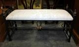 Wrought Iron Bench with White Padded Seat