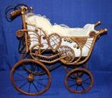 Vintage Ornate Wood Posing Baby Carriage