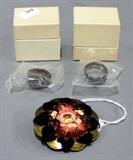 1947 Rogers Bros Silver Plate Spoon Rings and Handpainted Russian Flower Broach