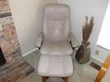Danish Leather and Oak chair w/ footrest