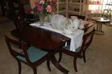 Mahogany Drop Leaf Dining Table, 4 Chairs, 2 Leaves